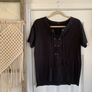 WhoWhatWear Black Blouse With Cross-Hatched String